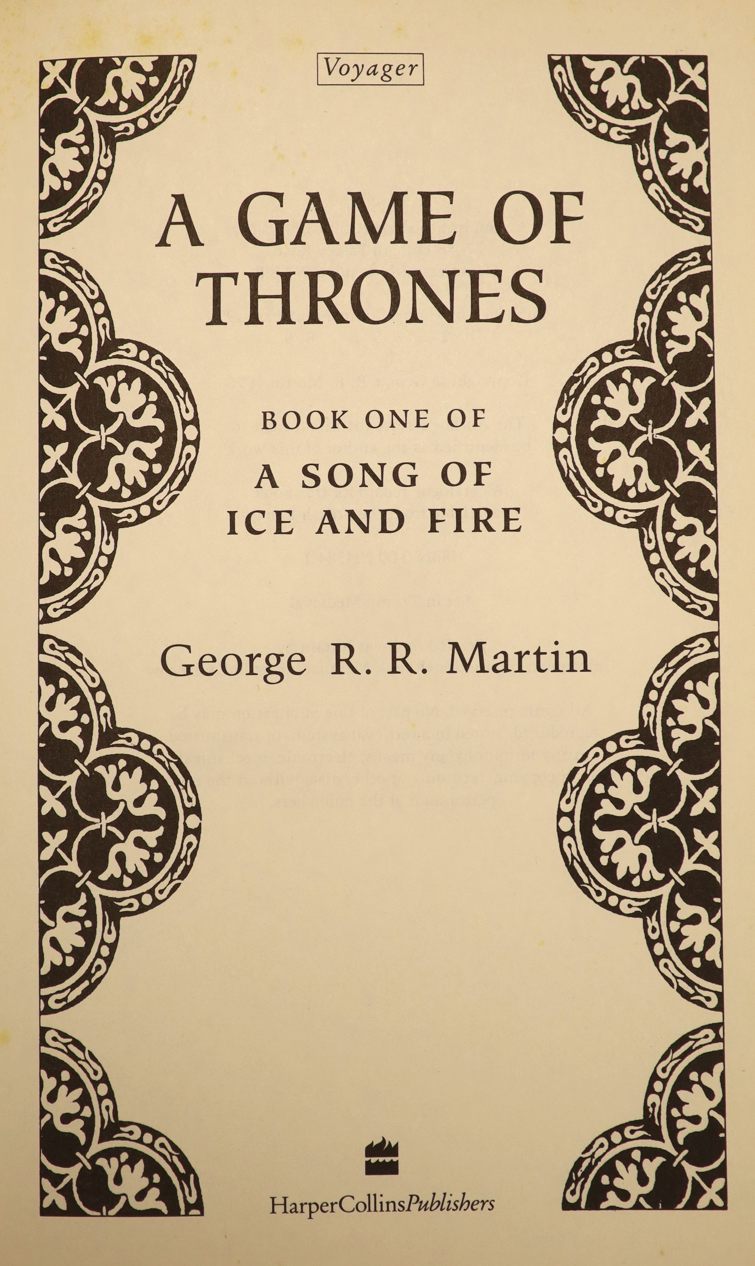 Martin, George R.R. - A Game of Thrones. Book One of a Song of Ice and Fire, 1st edition, original boards, in d/j, Harper Collins, London, 1996